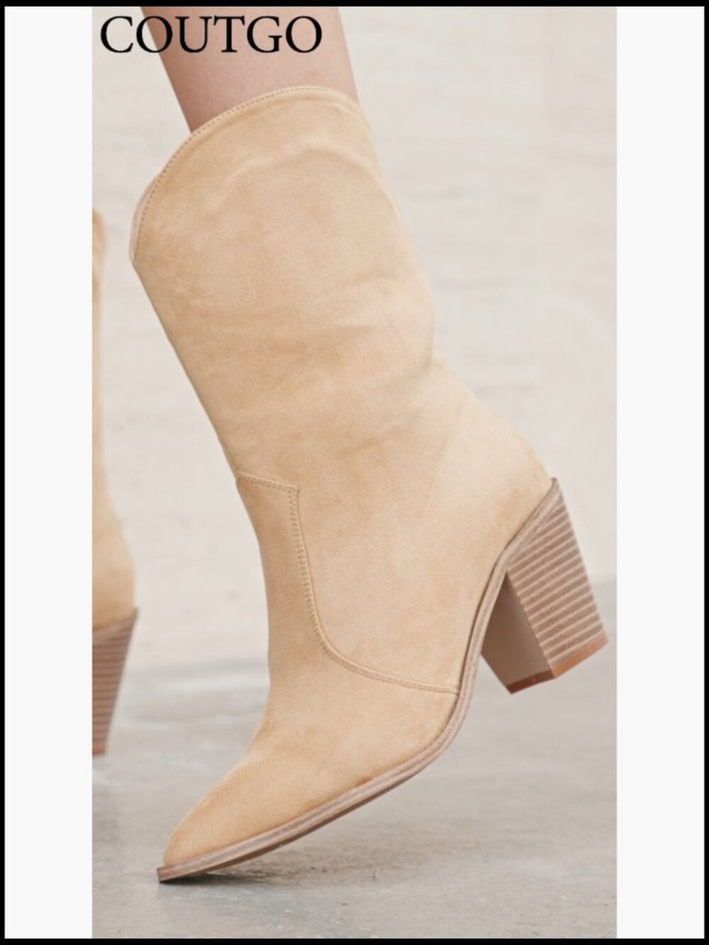 Women's Mid Calf Cowboy Boots Chunky Block Heel Pointed Toe Western Cowgirl - Picture 7 of 7